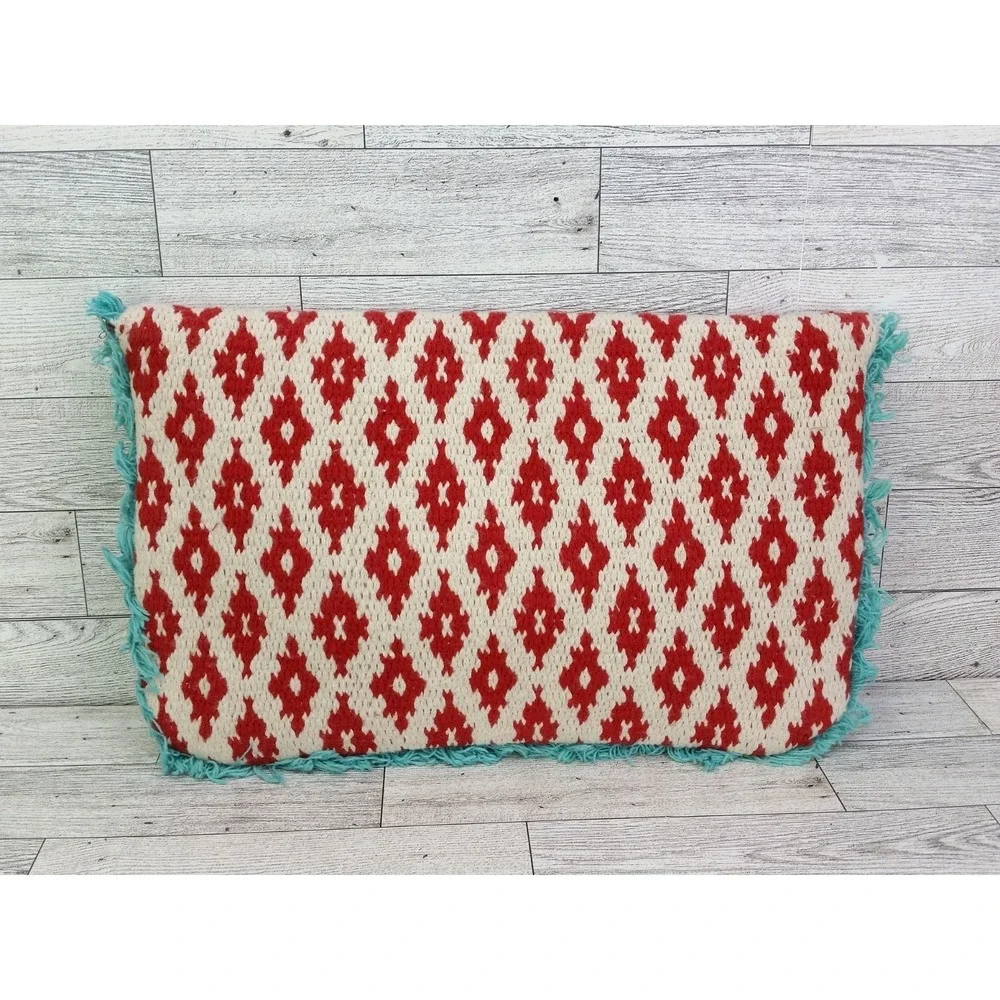 Roberta Freymann Roller Rabbit Red Teal Geometric Boho Clutch Bag Purse Fringe